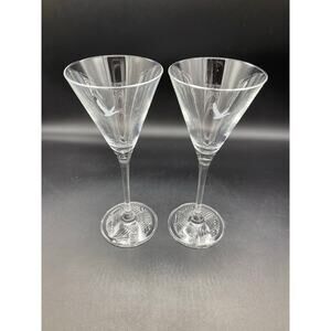 GREY GOOSE Vodka Etched Logo Set of 2 Stemmed 3 oz Martini Cocktail Glasses 7.5"
